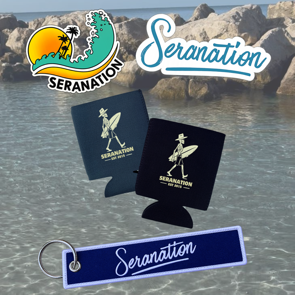 Seranation koozies, stickers and keychain